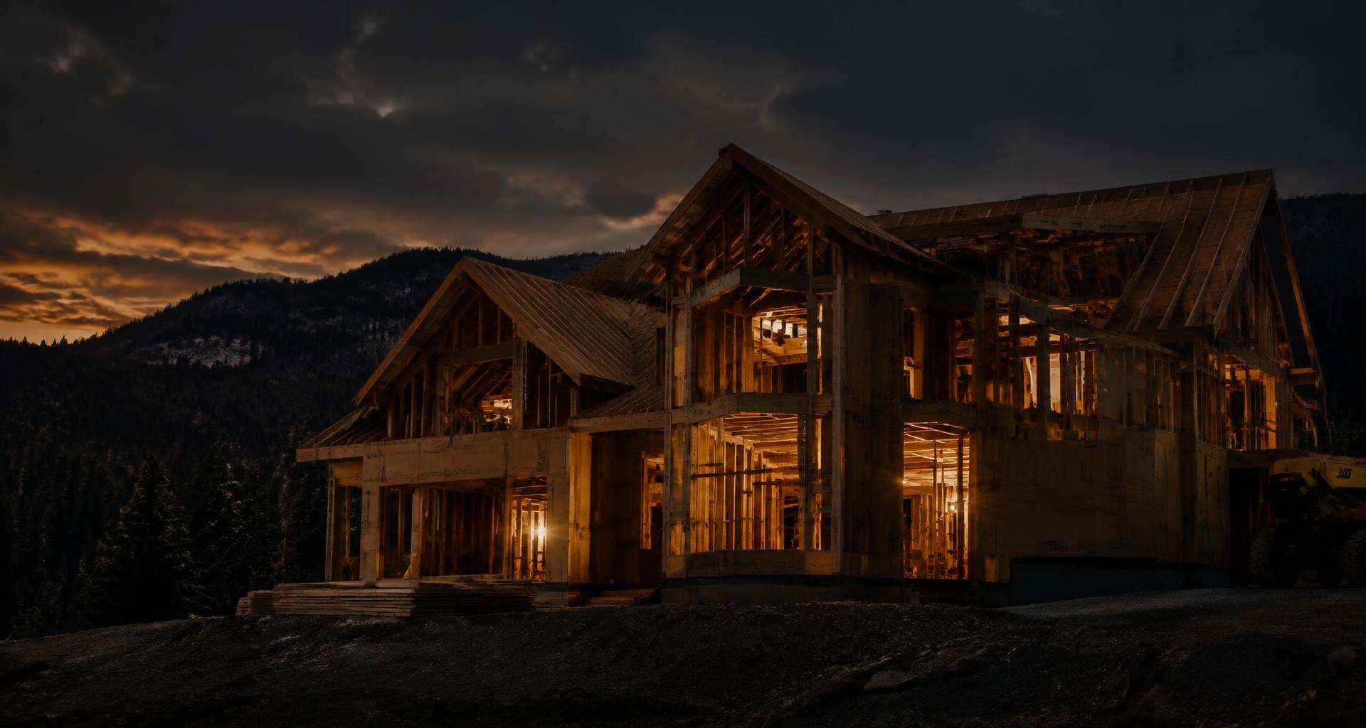 Custom home in the Colorado mountains at dusk
